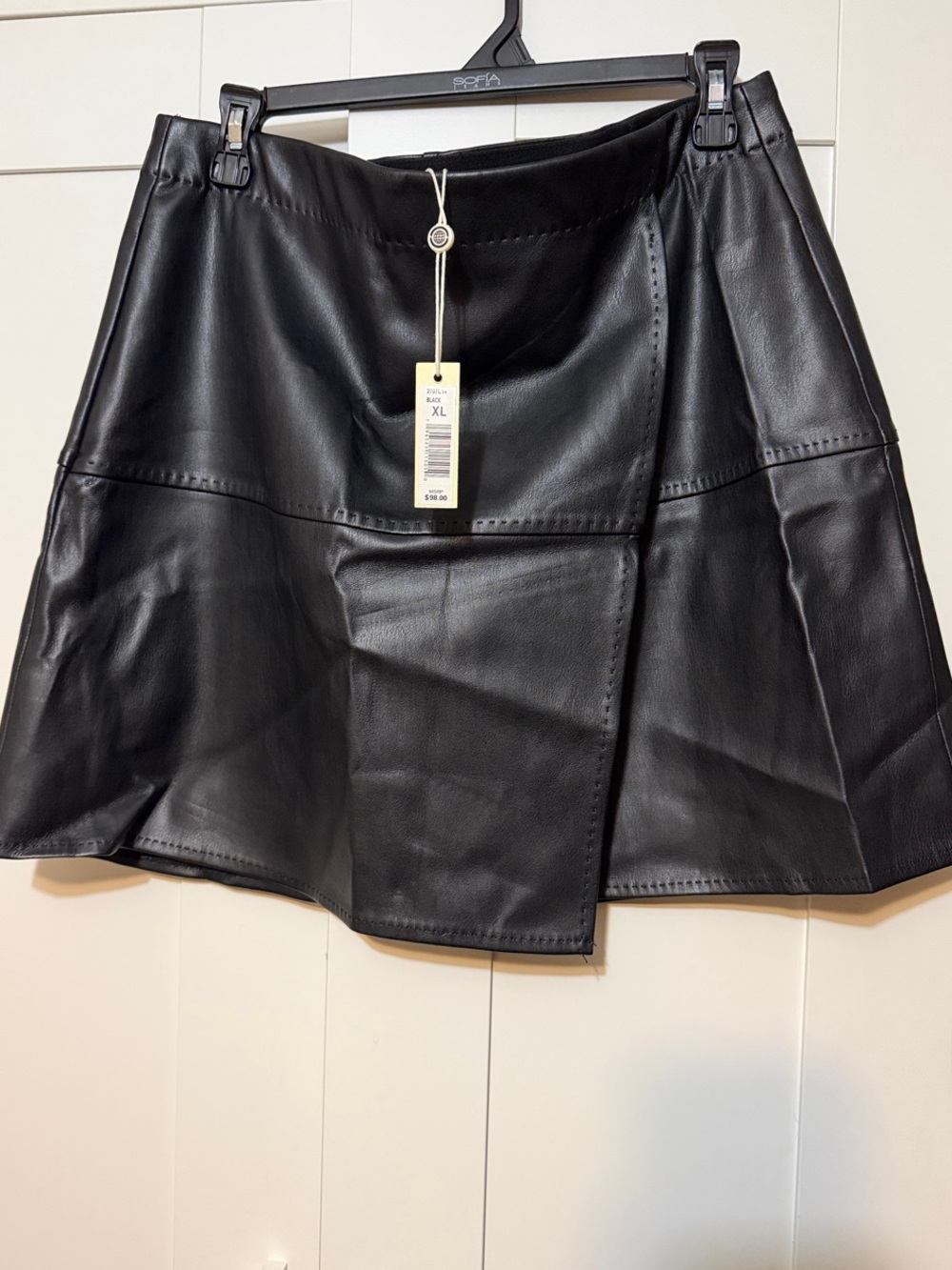 New w Tags! Black Faux Leather A-Line Skirt - Max Studio